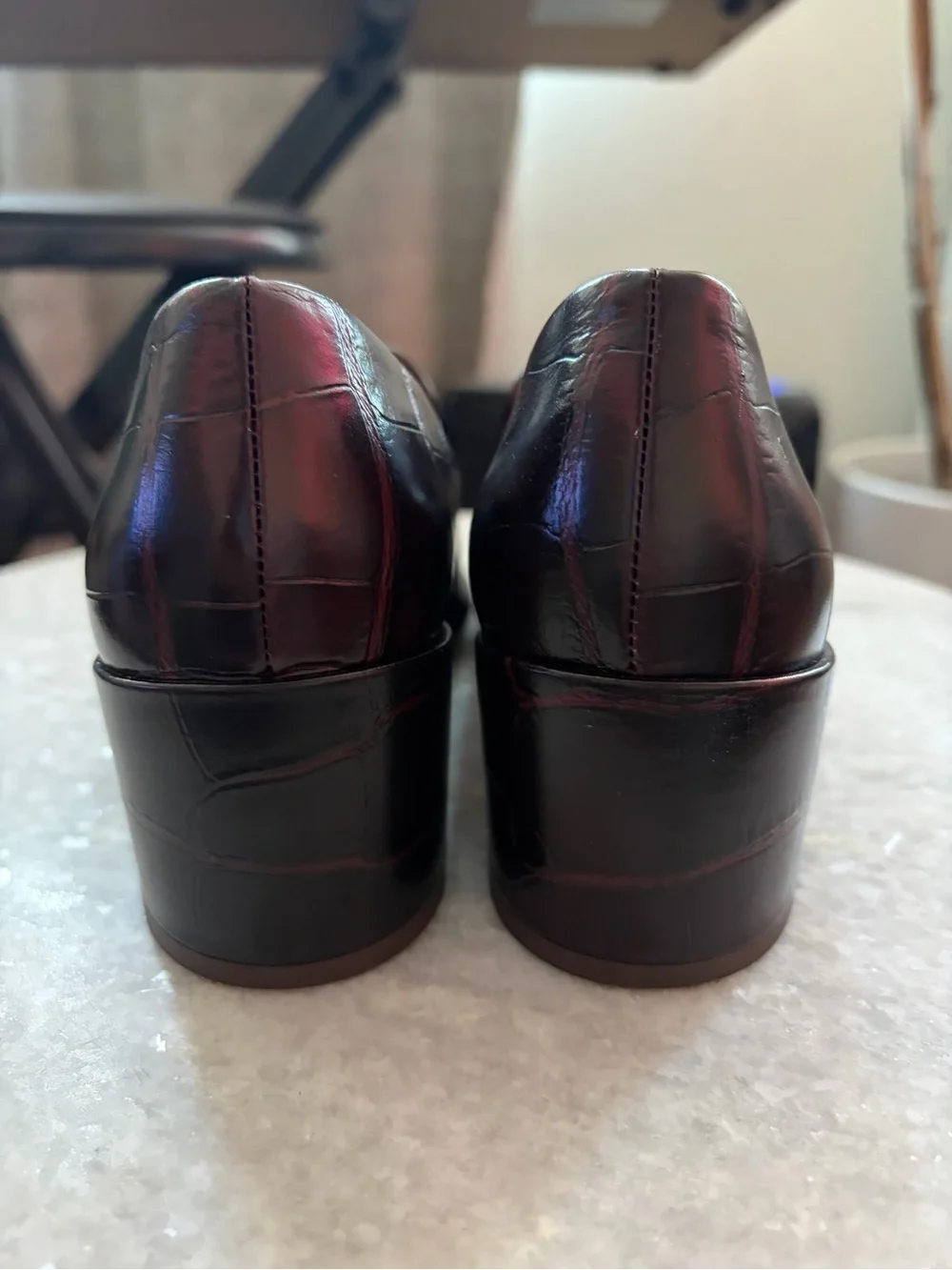 Vince Millie Heeled Leather Loafer - Croc-Embossed - 6.5M